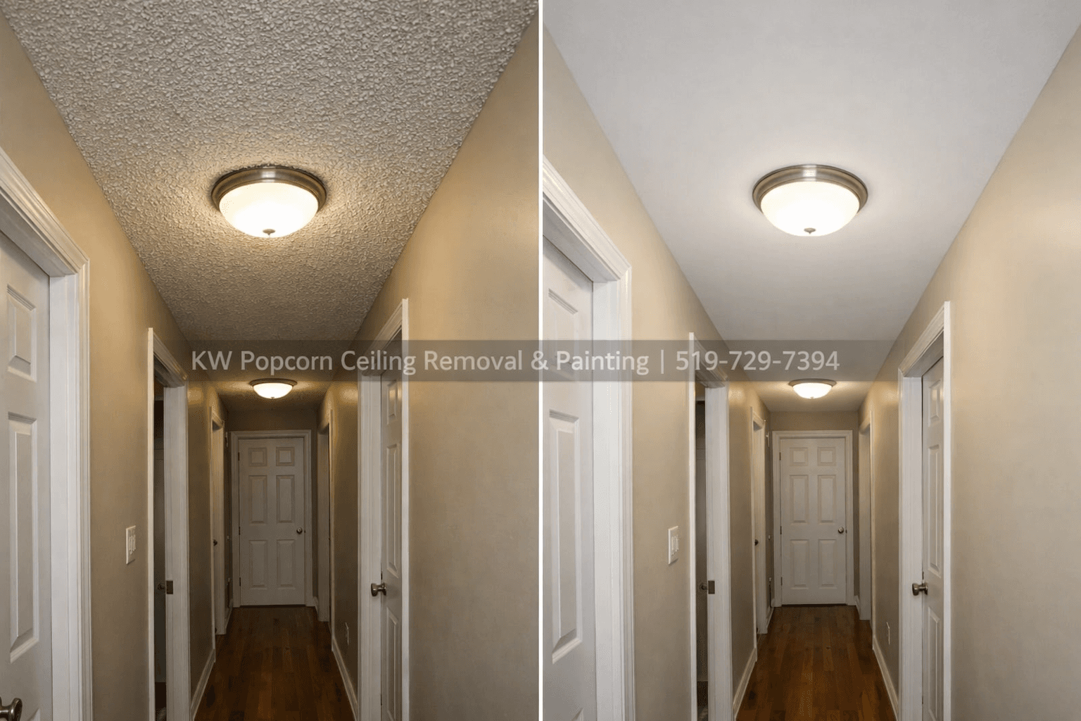 Hallway before and after popcorn ceiling removal — Halton Hills area
